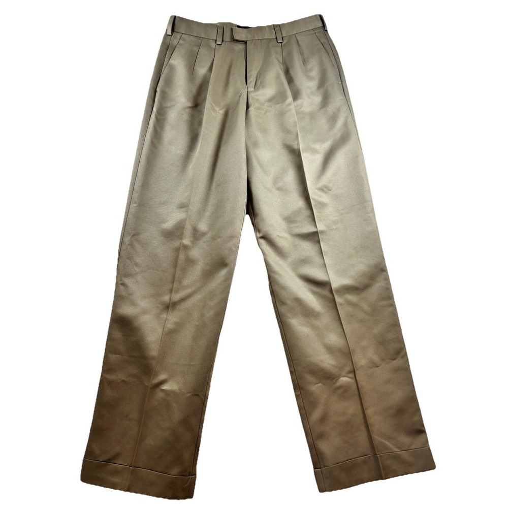 Dockers Premium Dress Pants Mens 31x30.5 Pleated Front Cuffed Taupe Chino